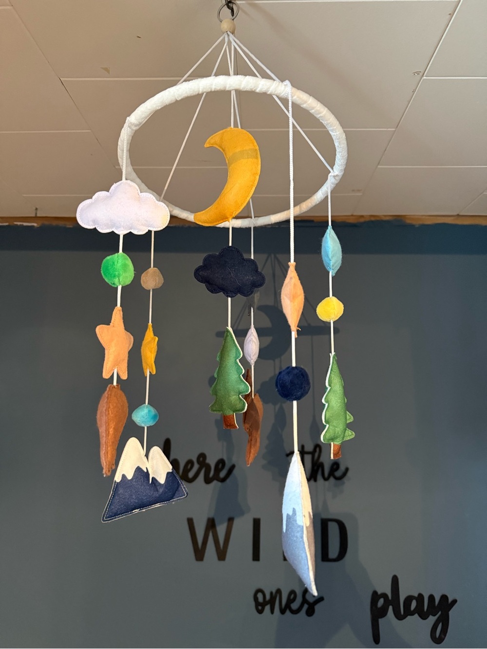 Whimsical Moon & Forest Hanging Mobile - Multicolor